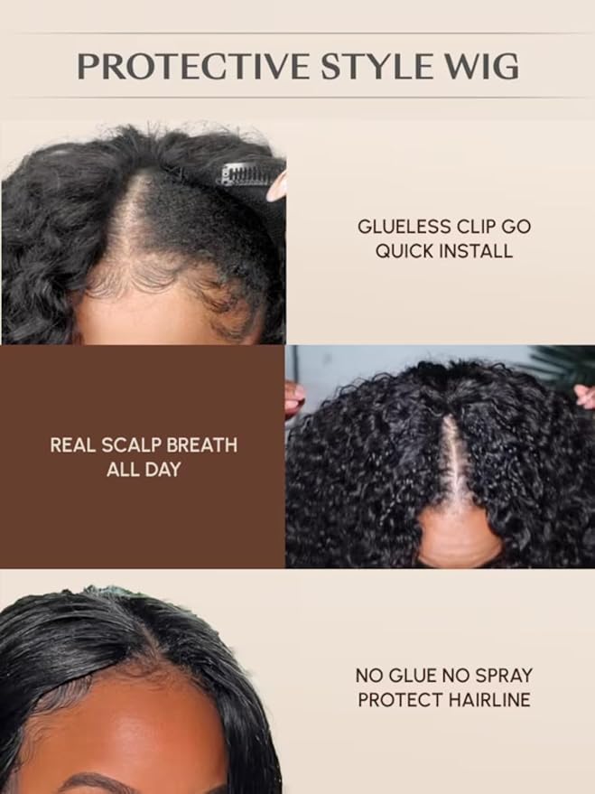 YIROO V Part Wig Human Hair Highlight Chestnut Brown Ombre Body Wave Human Hair Wig No Leave Out 12A Glueless Upgrade U Part Wigs Clip in Half Wig No Glue No Sew Beginner Friendly 150% Density 20inch