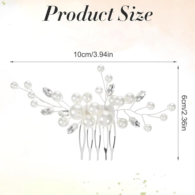 2PCS Pearl Wedding Hair Comb, Rhinestone Pearl Hair Accessories Crystal Hairs Pieces Bridal Hairs Clips for Women and Brides Bridesmaid