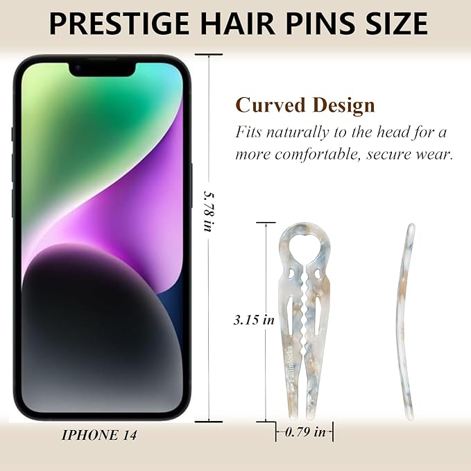6 Pack Prestige Hair Pins for Women, 3.15" Medium French Hair Pins for Thin & Thick Hair, Curved Anti-Slip Design for Better Hold, Perfect Holiday Gift for Her