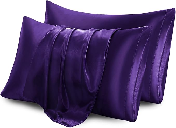 Aormenzy Satin Pillow Cases for Women King Size Set of 2, Purple Satin Pillowcase for Hair with Envelope Closure Silky Pillow Covers Wrinkle, Fade Resistant (20x40 Inches)