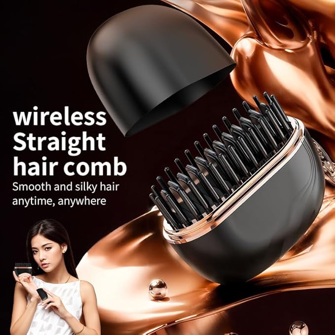2026 New Mini Straightener, Rechargeable Portable Hair Straightener Brush, 3-Speed Temperature Control, Anti-Scald Shell, Cordless USB Charging Straighteners (Black)