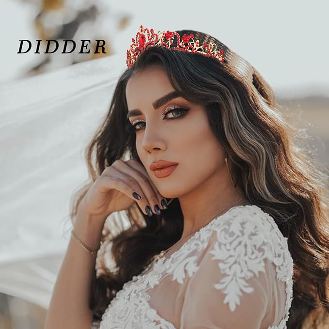 Didder Gold Tiaras for Women, Red Rhinestones Tiaras and Crowns for Women Elegant Princess Crown with Combs Tiaras for Girls Wedding Crowns for Brides Women's Headbands Prom Birthday Party