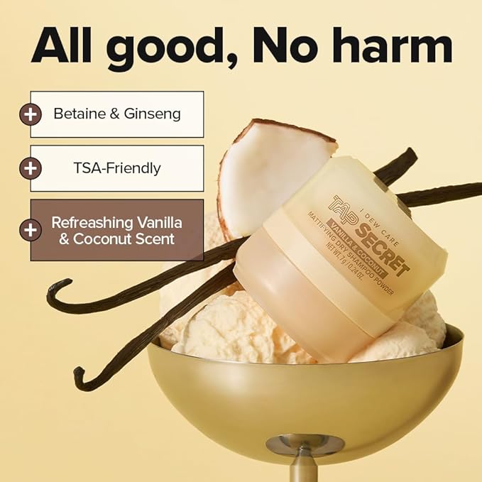 I DEW CARE Tap Secret Dry Shampoo Powder with Biotin & Korean Ginseng - Natural Non-Aerosol Dry Shampoo for Women | Warm Vanilla & Coconut Scent, Volumizing Hair, Travel Size, Stocking Stuffers 0.24Oz