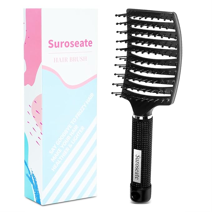 Hair Brush, Detangler Hair Brushes for Women Men Kids Faster Blow Drying, Curved Vent Detangling Brush for Wet Dry Curly Straight Thick Thin Hair Adds Shine, Makes Hair Smooth (black)