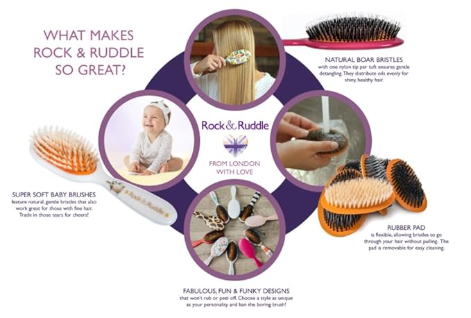 Rock & Ruddle Natural Mixed Boar Bristle Hair Brush for Women and Kids (Small/Travel Size, 17.5cm) - Perfect for Wet or Dry Hair, Detangling Smoothing Blowdrying - Made in UK - Darling Dogs