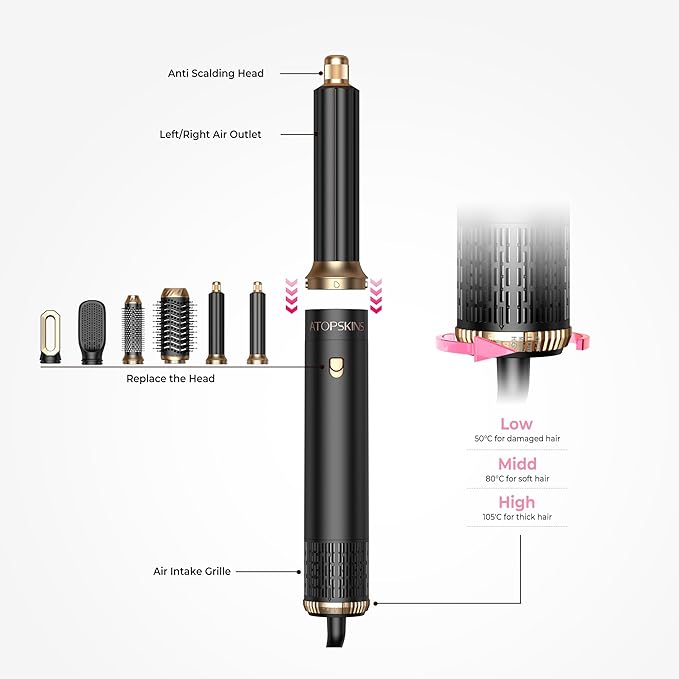 6 in 1 Blow Dryer Brush Set & Hot Air Styler, Negative Ionic Hair Dryer Brush Hair Styling Tools for Fast Drying Straightening Curling Voluming, Ideal Gifting for Women (Black)