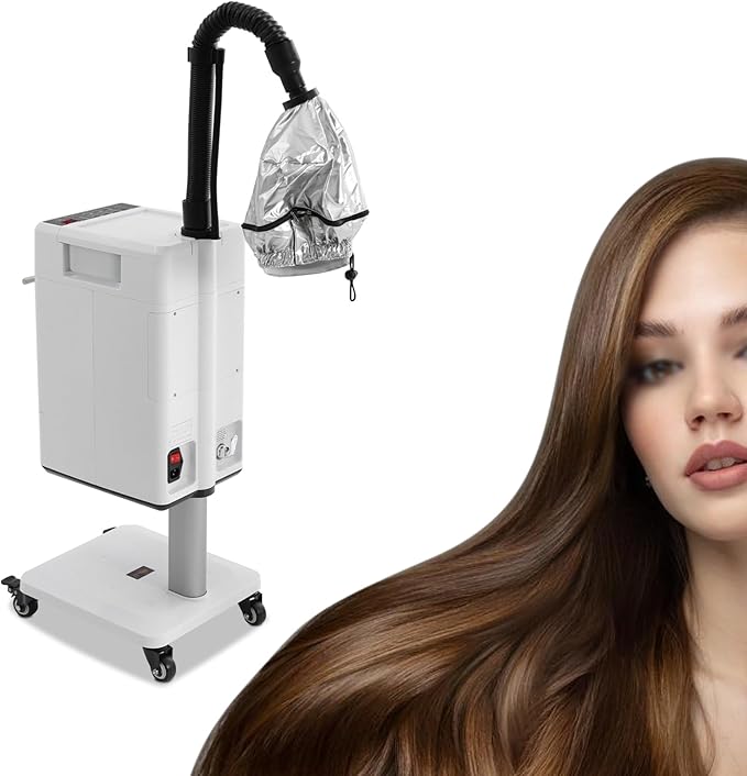Professional Hair Salon Steamer,Hair Steamer with Temperature and Time Adjustment,Stand Hair Dryer, Nano Hair Steamer Machine(White 500w)