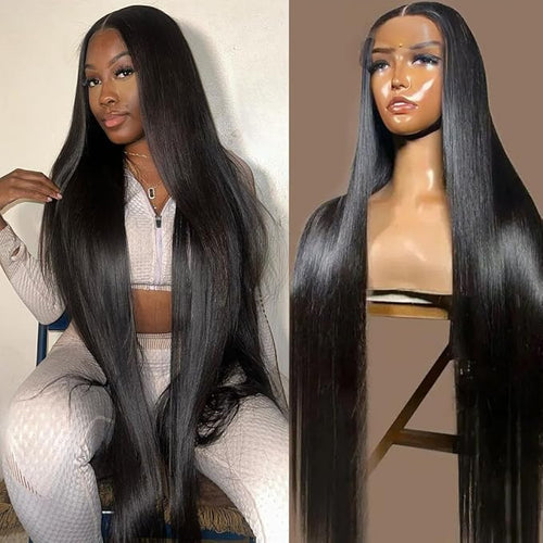 34 Inch 13x6 HD Transparent Straight Lace Front Wigs Human Hair Pre Plucked 200 Density Wigs for Women Gluelsss Wigs Human hair with Baby Hair Human Hair Wig