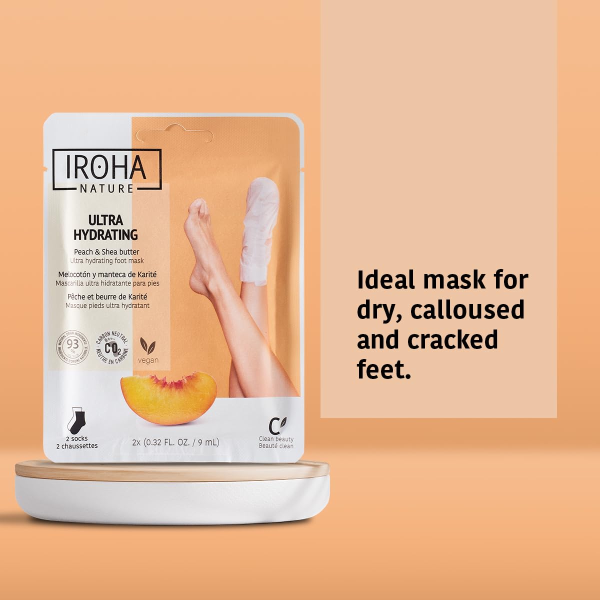 IROHA NATURE Repairing Foot Mask Socks with Peach & Shea Butter | 15 Pairs | Deep Hydration & Instant Repair | For Dry & Cracked Feet | Natural & 100% Vegan | Proven Results