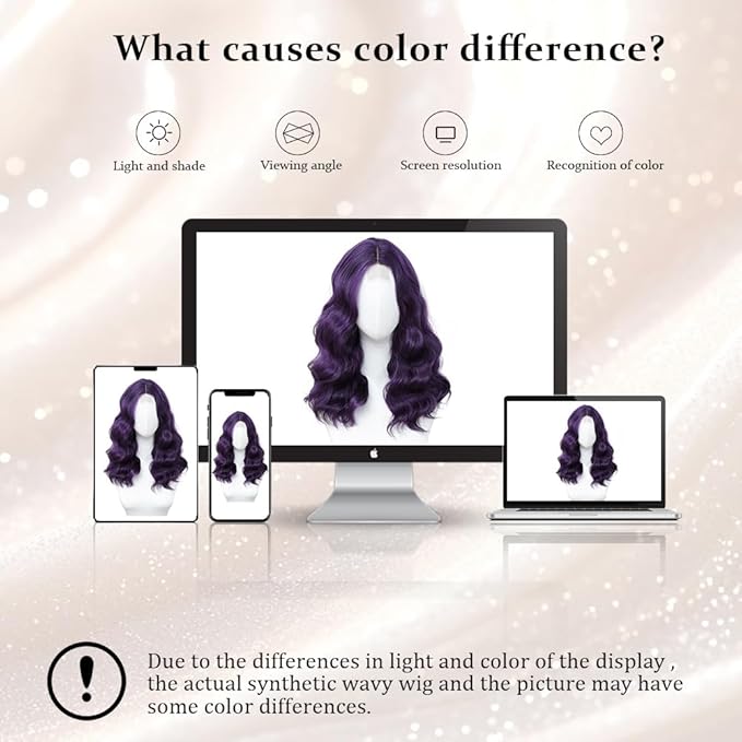 Purple Wig for Women, 18 Inch Middle Part Wavy Curly Wigs Synthetic Heat Resistant Soft deep wave Wig for Women Daily Use (Purple, 18 Inch)
