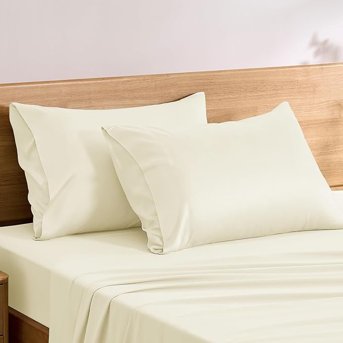 TOSMO Luxury Pillow Case Set of 2 - Cooling Viscose Derived from Bamboo, Oeko-TEX, Breathabl Silky Soft Pillow Cases with Envelope Closure (Queen, Vanilla Yellow)
