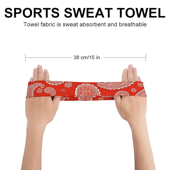 Paisley Bandana Red Headband for Men Sweatband Headbands for Running, Cycling, Football, Yoga, Unisex Hairband