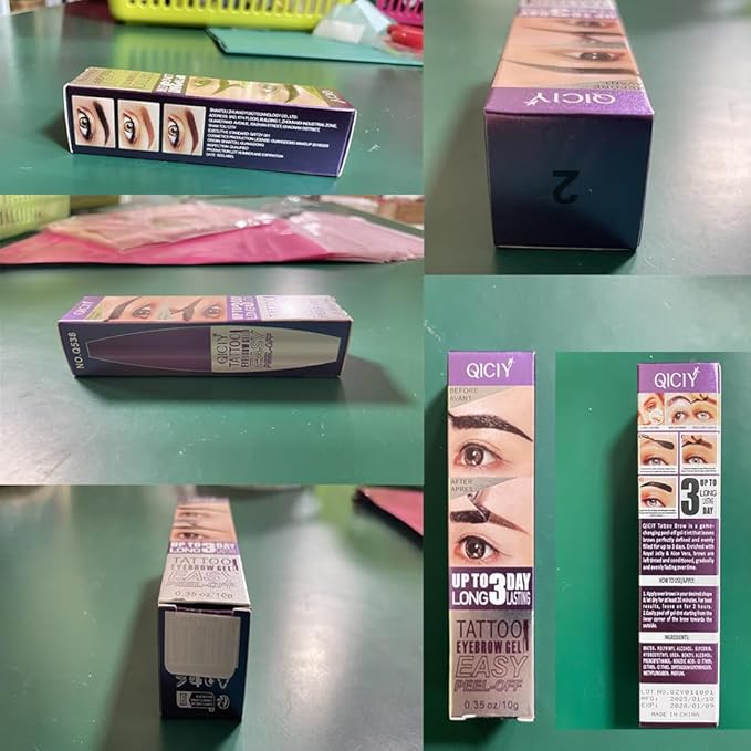 Peel Off Tattoo Brow Tint Gel - 2pcs Black Eyebrow Kit, Waterproof, Transfer-Proof & Sweatproof, Quick Peel Formula for Natural Fuller Brows, Mother’s Day Gifts for Women All Skin Types