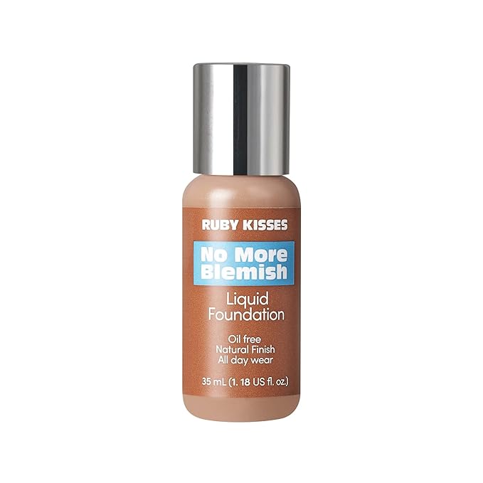 Ruby Kisses Liquid Foundation No More Blemish Oil-Free Foundation Korean Makeup 1.18 Fl Oz (Caramel)