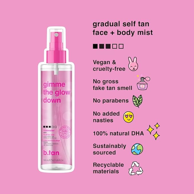 b.tan Self Tan Travel Kit | Love At First Tan Gift Set - Includes Mini Violet Self Tanner, Gradual Tanning Lotion, Dark Bronzing Drops, & Applicator Mitt