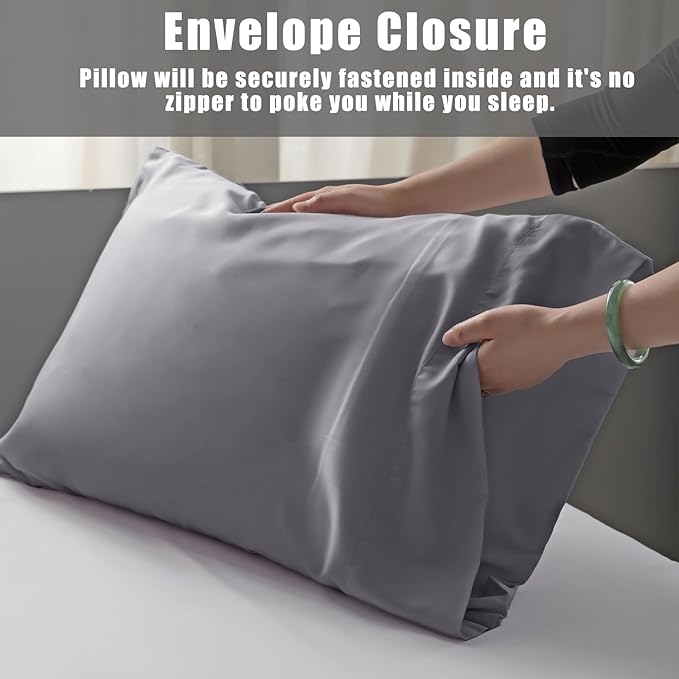 Pillow Cases Standard Size 2 Pack, Bamboo Rayon Cooling Pillowcases with Envelope Closure, Cool Breathable Pillow Case for Hot Sleepers & Night Sweats, 20x26 inch, Dark Grey