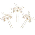 Elegant Pearl Wedding Hair Pins, Bendable Floral Crystal Hair Accessories for Bridal Women, Pack of 3 (Gold)