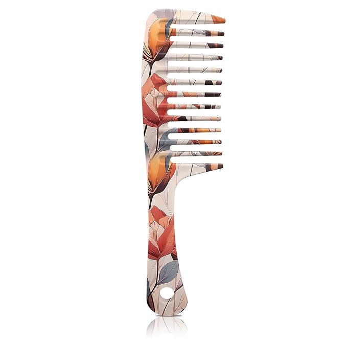 Wide Tooth Comb,Effortless Tangle Removal for Curly, Wet, Long Hair Wet,Cute Aesthetic Design for Women Men and Girls (Orange-07)