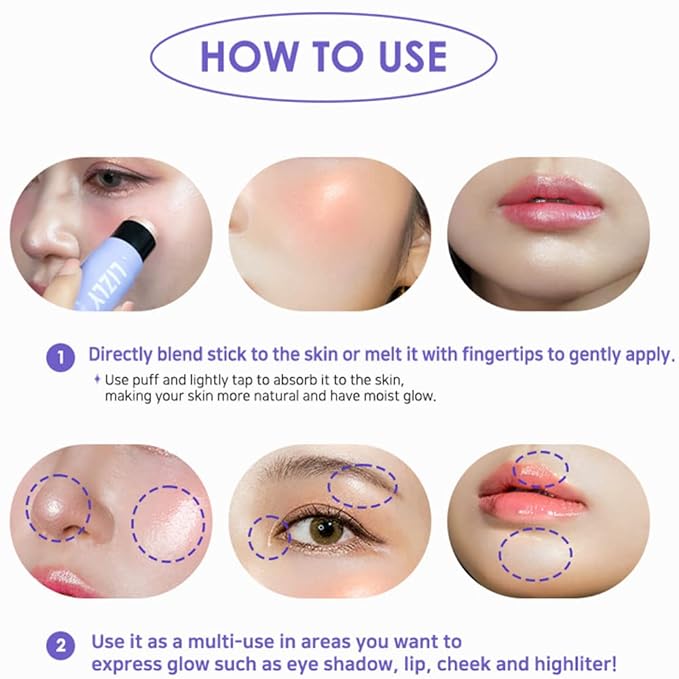 Vegan Blush Stick Multi Balm Cheek Stick Korean Make Up Dewy Glow Balm Stick sonrojo (02 Pink)