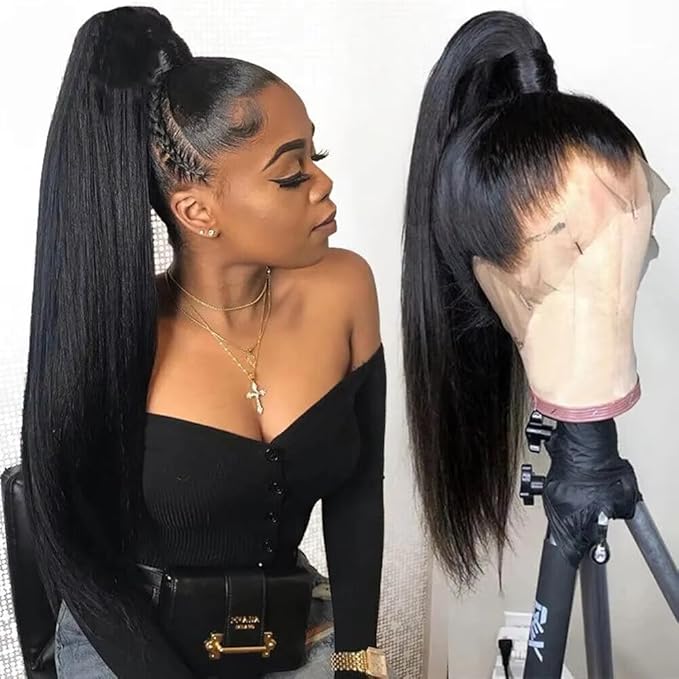sdamey 360 Straight Lace Front Wigs Human Hair HD Transparant Full Lace Wigs For Women 200 Density Wigs Human Hair Pre Plucked With Baby Hair 12A Brazilian Virgin Hair Natural Color 20inch