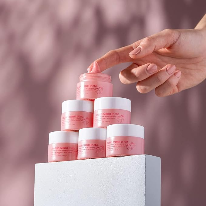 W7 Sweet Dreams Overnight Strawberry Lip Mask - Vitamin E, Aloe Vera and Grape Seed Oil - For Hydrated, Full Looking & Irresistible Lips - 2 Pack - 0.40 Fl Oz