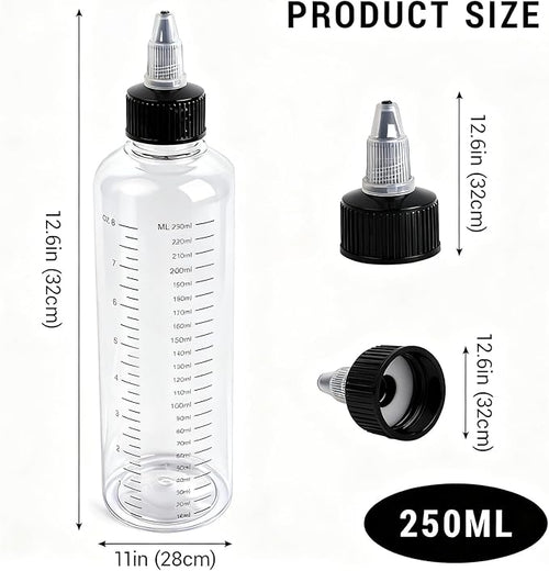 3 Pack Hair Oil Bottle, 8.5oz Plastic Squeeze Oil Applicator Bottle for Hair Scalp Root Dye Twist-On Top Tip Cap with Clear Graduated Scale