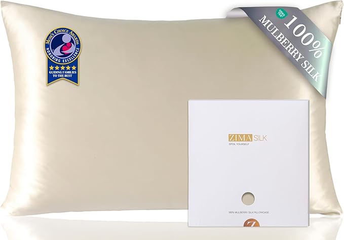 ZIMASILK 100% Pure Mulberry Silk Pillowcase for Hair and Skin Health,Soft and Smooth,Both Sides Premium Grade 6A Silk,600 Thread Count,with Hidden Zipper,1pc (King 20''x40'', Beige)