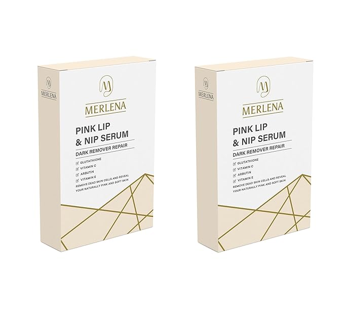 (Pack of 2) Merlena Pink Lip & Nip Serum - Organic Hydrating Serum for Pink Lips and Nipples, Collagen-Boosted Formula for Dry, Flaky, and Peeling Skin, Enriched with Vitamins C & E 2 x 8ml