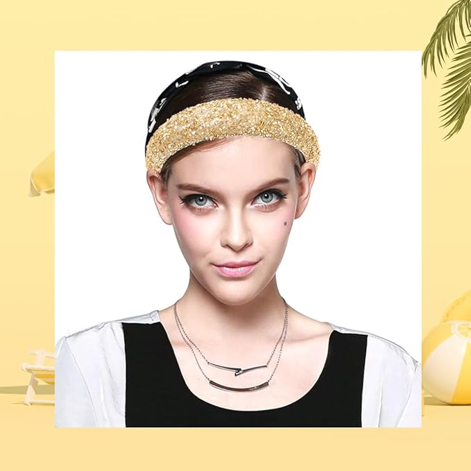 Gold Sparkle Headband for Women Fashion Glitter Wide Headbands Bling Comfortable High Elastic Head Band Hairband Hairhoop Hair Accessories for Women