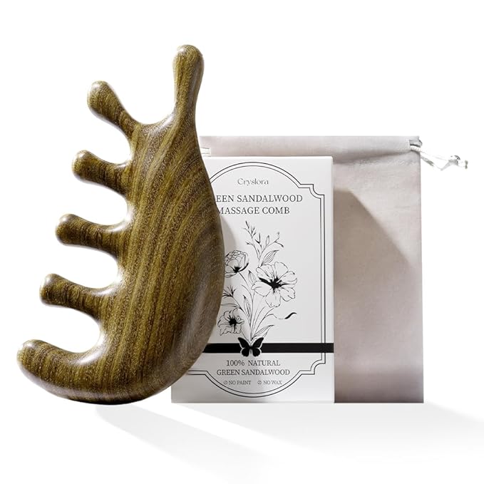 Multi-Functional Gua Sha Tool for Face & Body, Green Sandalwood Scalp Massager Hair Growth, Lymphatic Drainage, Head Massage Comb, Guasha Tool for Stress Relief and Face Lifting