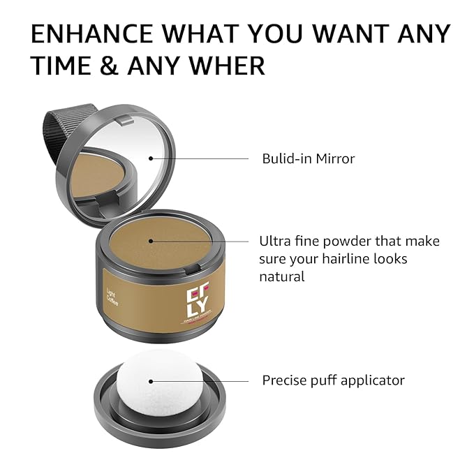Root Touch Up Gray Shadow Powder for Thinning Hair, Hairline Cover Up for Women, Men - Eyebrows, Beard Line (Light Coffee)