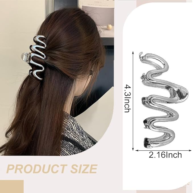 1 Pack Metal Sliver Hair Claw Clips Irregular Waves Design Hair Clips Fashion Hair Accessories Strong Hold Jaw Clamp Clip for Thick/Thin Hair Nonslip Hair Barrette for Women Girl Daily Hair Decoration