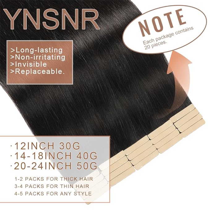 Tape in Hair Extensions Human Hair Natural Black 22 Inch 20Pcs Tape Ins for Women Straight Invisible Seamless Remy