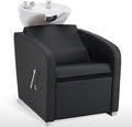 BarberPub Backwash Shampoo Chair and Bowl Set, Adjustable Porcelain Ceramic Hair Wash Bowl Sink Unit, Shampoo Station Chair for Spa Beauty Salon Hair Salon Equipment 9370 (Black&White Bowl)