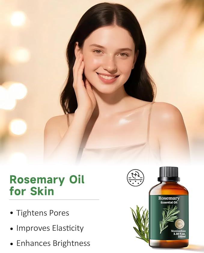 Rosemary Essential Oil Pure, Mumianhua Natural Oil for Hair Growth & Scalp Revitalization, Supports Stronger Hair, Reduces Dullness, for Diffuser & DIY Hair Care, 3.38 Fl Oz