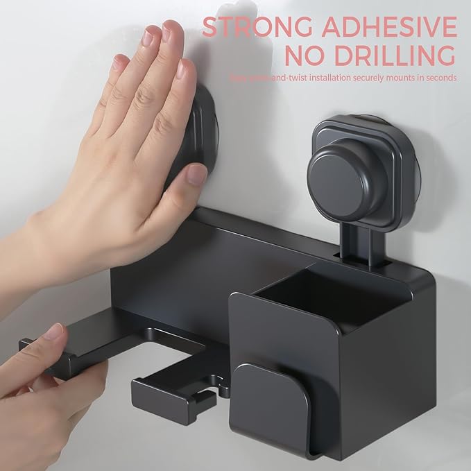 Hair Dryer Holder Wall Mounted - ABS Plastic Blow Dryer Holder Hair Tool Organizer with Wire/Plug Management, Self-Adhesive Design for Bathroom Cabinet Salon Home (Deluxe)