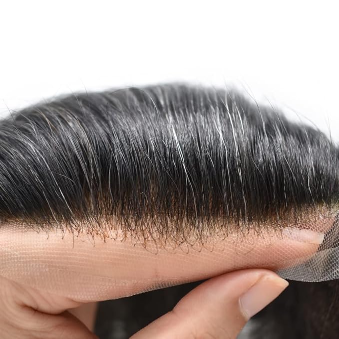 Toupee For Men Swiss Lace Hair System For Mens ToupeeL Human Hair Lace Hair Piece For Mens Toupee Hair Units 7X9#1B Off Black 120% Density