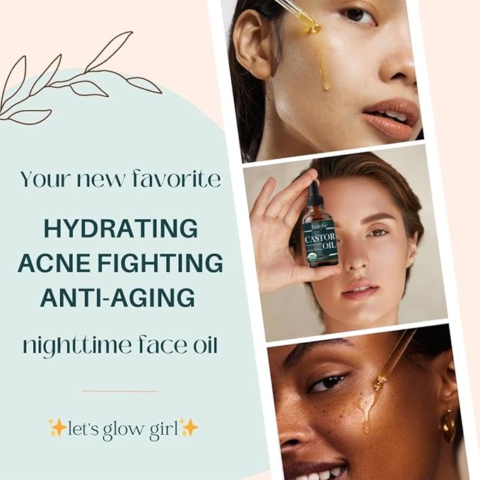 Organic Castor Oil Lash Serum for Hair Growth, 100% Pure Eyebrow Eyelash Growth Serum, Cold Pressed Hexane Free (2oz Glass Bottle + FILLED Mascara Tube)