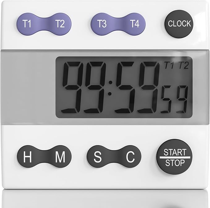 Sper Scientific Portable Digital Kitchen Timer 810015 for Cooking and Baking with Loud Alarm, 4 Channel Timer, Large Display Digital Lab and Cooking Timer, Classroom Timer for Teachers and Students