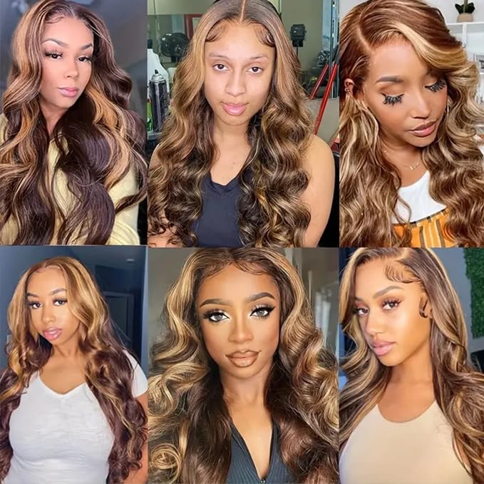 30 32 34 Inch Light Brown Body Wave Bundles Human Hair Ombre Brown Bundles Niegmeag Brazilian Virgin Remy Hair Extensions Double Weft Highlight P1B30 Body Wave Bundle Hair Weave