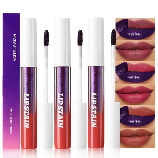 evpct 3Pcs Peel Off Lip Stain Tints, Maroon Mauve Nude Brown Matte Liquid Lipstick Lip Stain Long Lasting Waterproof for Women, Non-stick Cup Lipstick Peel Off Highly Pigmented Smudge-proof Liptint