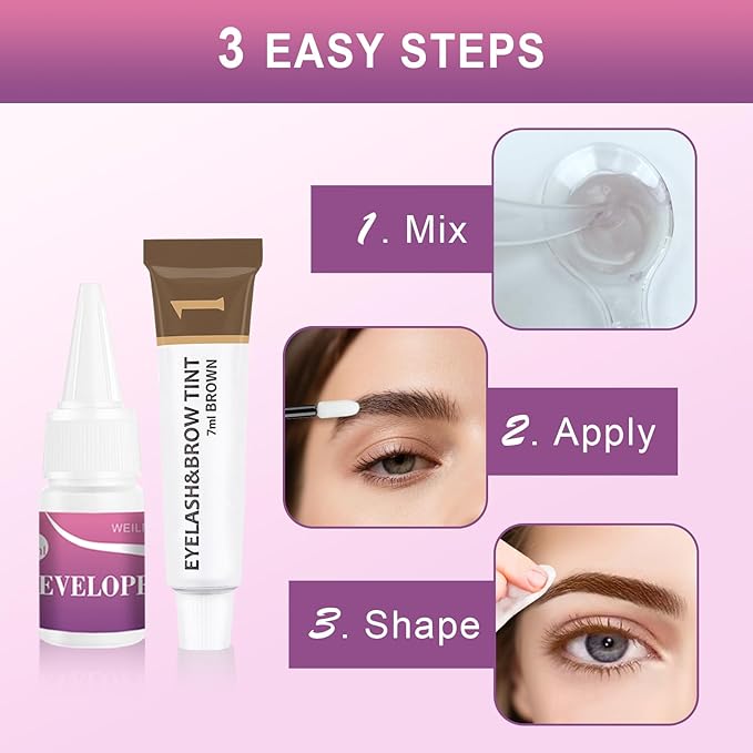 Eyelash & Eyebrow Color Kit, Professional Instant Lash & Brow Color Kit, Easy to Use with Natural Results, DIY Hair Coloring Eye Brow & Eye Lash Set for Beginner Salon Beauty 7ml (Brown/Light Brown)