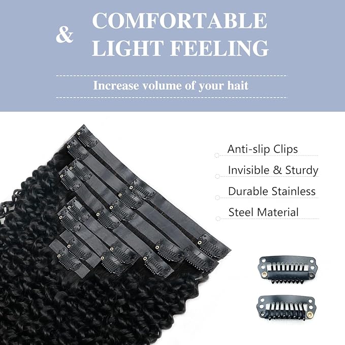Curly Clip in Hair Extensions Real Human Hair 2 Pack 240g Seamless Clip in Hair Extensions for Women Full Max with 16Pcs PU Skin Weft 24inch Natural Black