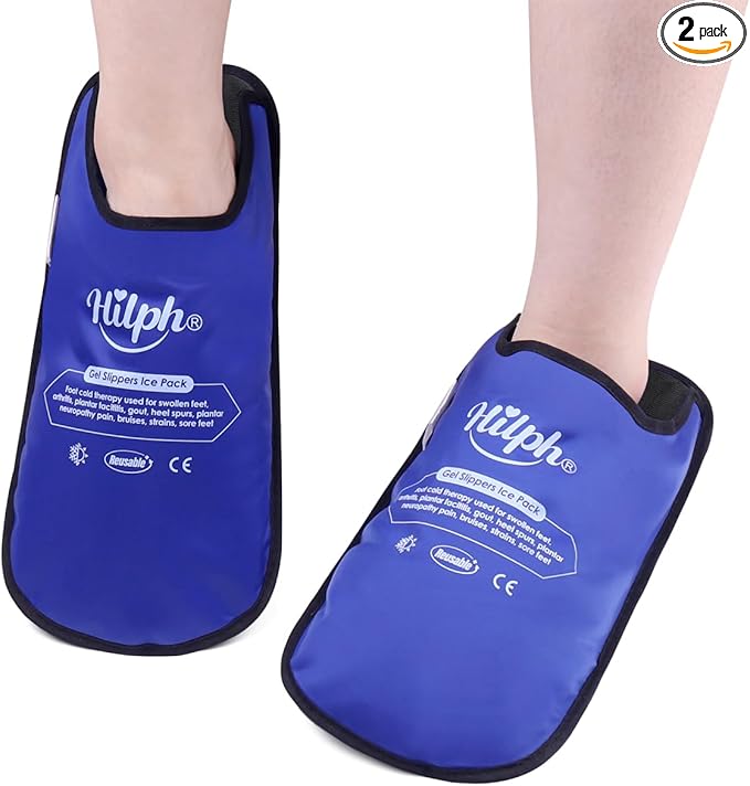 Hilph Foot Ice Pack Slippers for Plantar Fasciitis & Bunion 2 Packs, HSA or FSA Eligible Reusable Hot Cold Packs Gel Ice Slipper for Foot & Toes Pain, Gout, Foot Surgery, Neuropathy, Swollen (Blue)