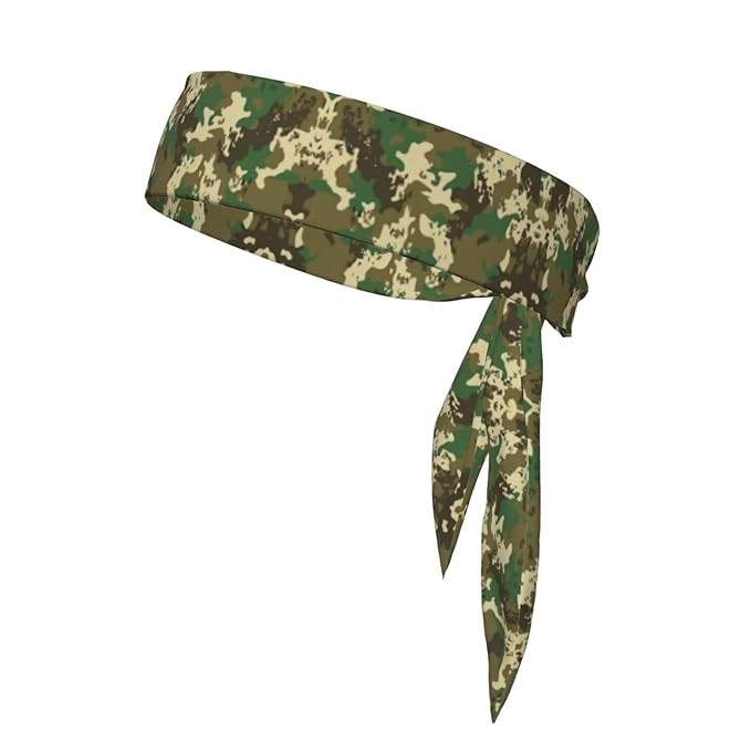Boys Girls Green Camo Army Camouflage Sports Sweatband Multi Style Beauty Skinny Hair Band Headdress for Yoga Travel Spa