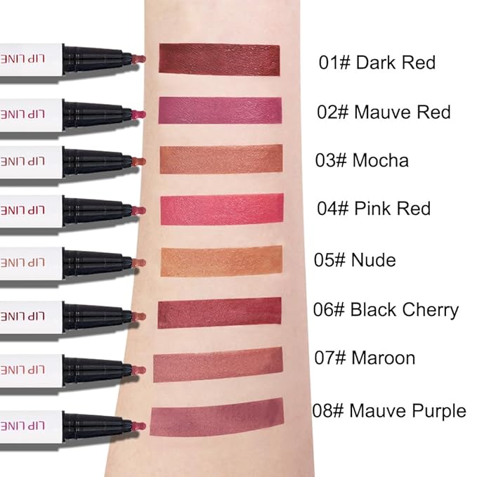 evpct Longwear Liquid Lip Liner Stain Marker Pen Long Lasting Waterproof, Pink Red Matte Semi Permanent 24 Hour Lip Liner and Lipstick Combo, Korean Color Stay Lipliner All Day, Lips Stain peel off