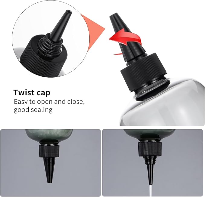 driew Applicator Bottles for Hair, 16.9oz Hair Squeeze Bottle for liquids Twist-On Top Tip Cap with Ratio Graduated Scale Color Applicator Bottle Dye Pack of 2 (16.9oz Clear Black)