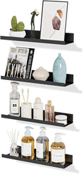 4 Pack Floating Shelves for Wall Storage, Metal Black Hanging Shelves for Living Room/Kitchen/Bedroom/Bathroom Decor, Set of 4 Organizer for Display, Perfume & Book Shelf Wall Mounted