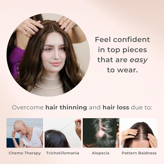 Katalaeya Hair 100% Human Hair Topper - Aurora Crown Double-Drawn Remy Clip-In Mono Base Top Piece for Women with Thinning Hair, Alopecia & Chemo Hair Loss (L6)