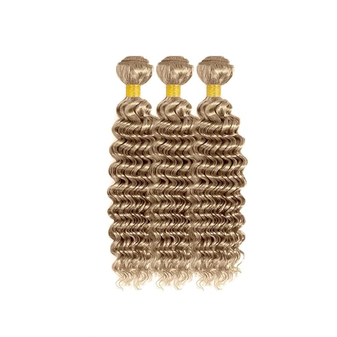 Ash Blonde Bundles Human Hair Color #22 Deep Wave Bundle Niegmeag Brazilian Virgin Remy Hair 3 Bundles 24 26 28 Inch Ash Blonde Deep Wave Bundle Double Weft Hair Weave 300g
